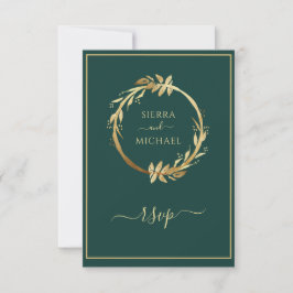 Tarjeta De Confirmación De Asistencia Boda de Wreath del eucalipto verde esmeralda dorad