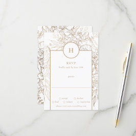 Tarjeta De Confirmación De Asistencia Boda de Wreath Premium Elegant Gold Monogram