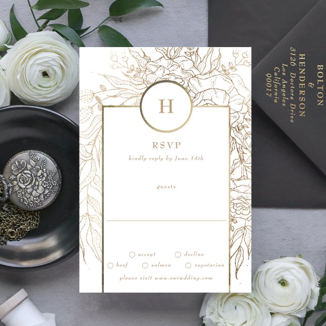 Tarjeta De Confirmación De Asistencia Boda de Wreath Premium Elegant Gold Monogram (RSVP showcasing suite - additional items (bought separately))