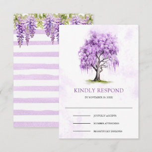 Tarjeta De Confirmación De Asistencia Boda del Árbol Floral de Wisteria Púrpura
