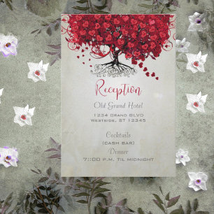 Tarjeta De Confirmación De Asistencia Boda del árbol negro de hoja de corazón rojo de ma
