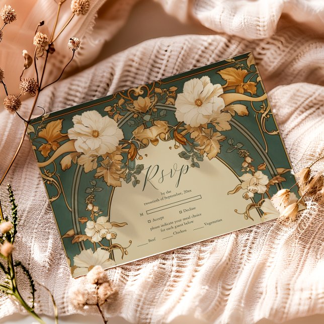 Tarjeta De Confirmación De Asistencia Boda del Arco Botánico de Oro Art Nouveau (Subido por el creador)