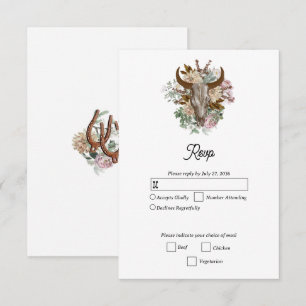Tarjeta De Confirmación De Asistencia Boda del Boho Boho Cow Skull del País Occidental