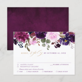Tarjeta De Confirmación De Asistencia Boda del Boho Floral Floral de Plum Lavender Púrpu