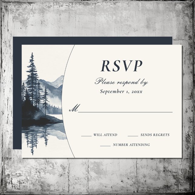Tarjeta De Confirmación De Asistencia Boda del Bosque Acuático Rústico de Montaña (Watercolor Rustic Mountain Lake Forest Wedding RSVP Card)