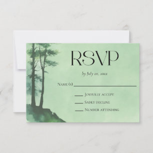 Tarjeta De Confirmación De Asistencia Boda del bosque de pinos de color verde de color v