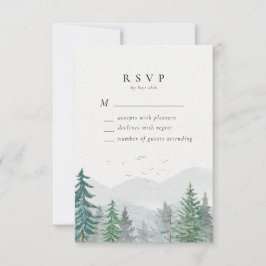 Tarjeta De Confirmación De Asistencia Boda del bosque de pinos de montaña de acuarela ru