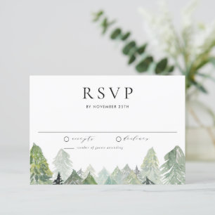 Tarjeta De Confirmación De Asistencia Boda del bosque evergreen de color de nieve en inv