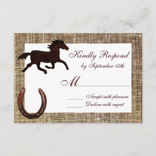 Tarjeta De Confirmación De Asistencia Boda del Caballo Burlap Occidental Horse Horseshoe