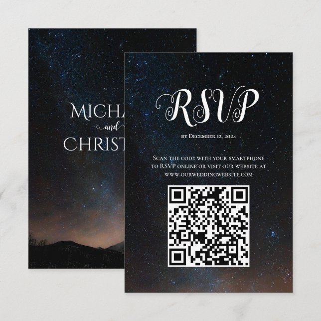 Tarjeta De Confirmación De Asistencia Boda del cielo nocturno bajo las estrellas (Anverso / Reverso)