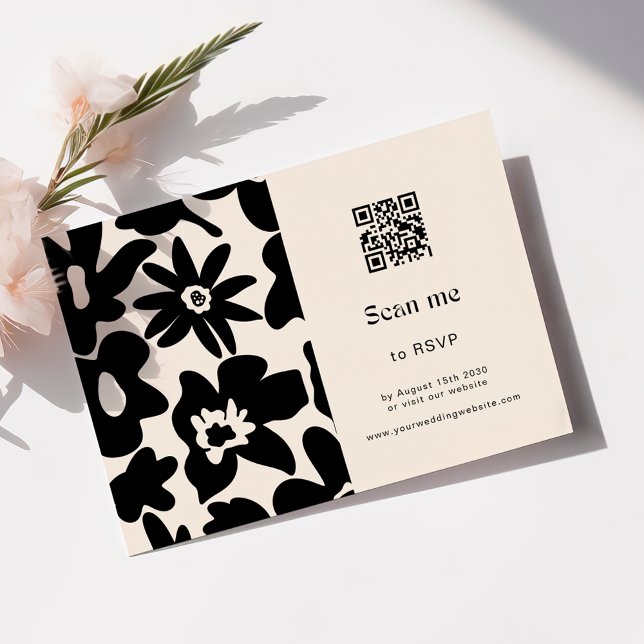 Tarjeta De Confirmación De Asistencia Boda del código QR de Boho Retro Floral (Subido por el creador)