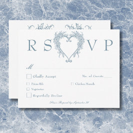 Tarjeta De Confirmación De Asistencia Boda del Corazón Azul de la elegante Chinoiserie d