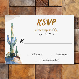 Tarjeta De Confirmación De Asistencia Boda del desierto de Watercolor Saguaro Cactus