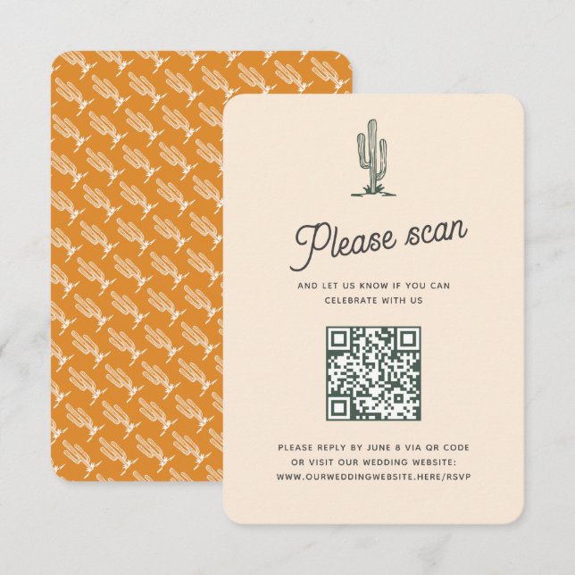 Tarjeta De Confirmación De Asistencia Boda del desierto del Saguaro Cacti retro amarillo (Anverso / Reverso)