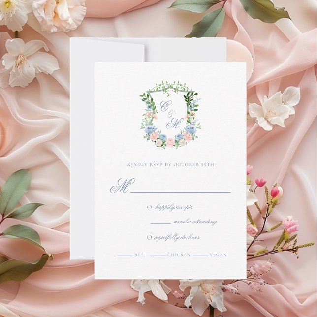 Tarjeta De Confirmación De Asistencia Boda del Escudo Dusty Blue Floral (Subido por el creador)