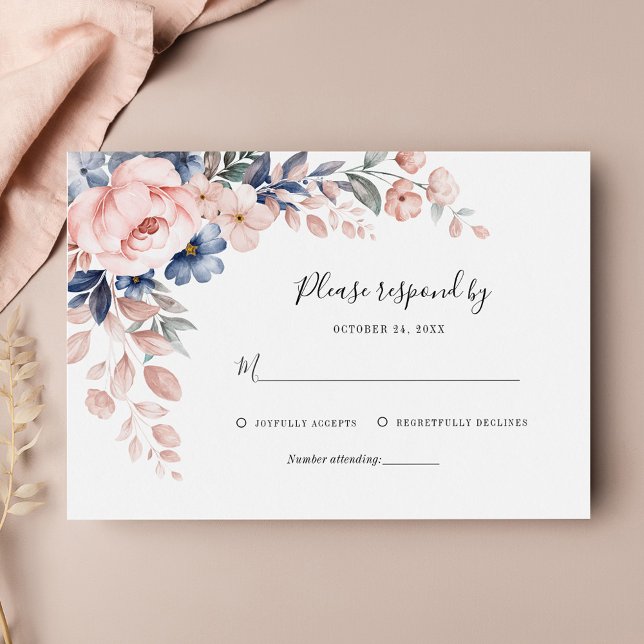 Tarjeta De Confirmación De Asistencia Boda del follaje bucodental rosa (Floral Pink Watercolor Wedding RSVP Enclosure Card)