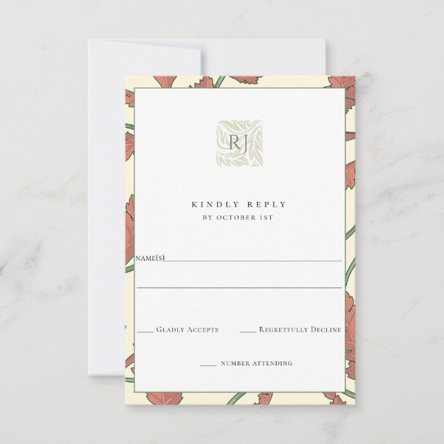 Tarjeta De Confirmación De Asistencia Boda del follaje del jardín antiguo (Anverso)