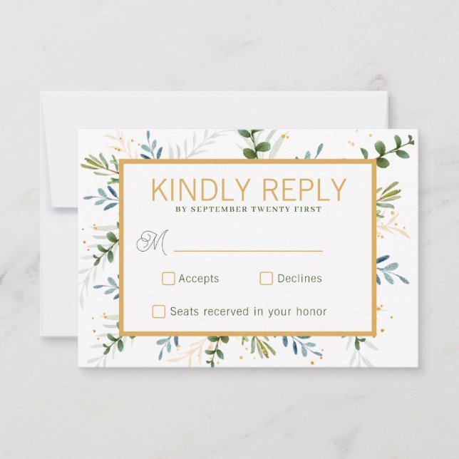 Tarjeta De Confirmación De Asistencia Boda del follaje Greenery eucalipto (Anverso)