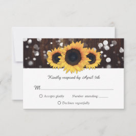 Tarjeta De Confirmación De Asistencia Boda del girasol de la madera de Rustic