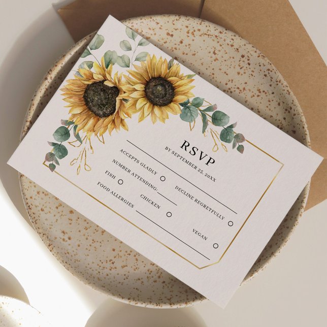 Tarjeta De Confirmación De Asistencia Boda del girasol de la vegetación floral (Sunflower Eucalyptus Floral Wedding RSVP Response Card)