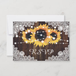 Tarjeta De Confirmación De Asistencia Boda del girasol Rustic Wood Lace