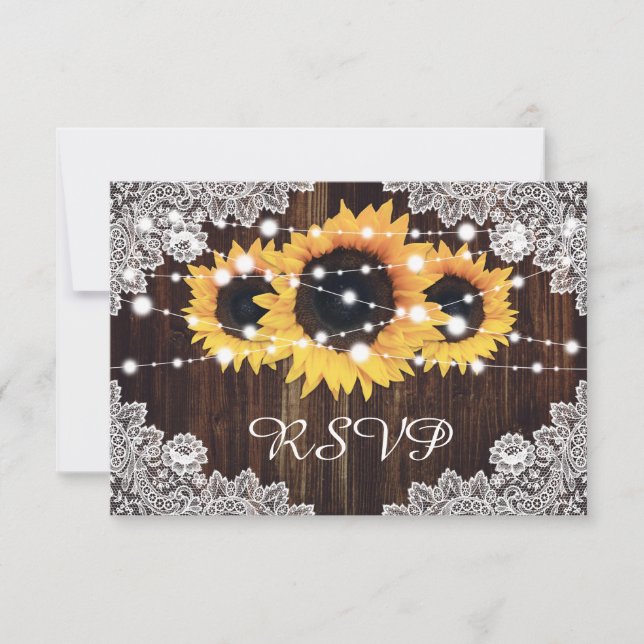Tarjeta De Confirmación De Asistencia Boda del girasol Rustic Wood Lace (Anverso)