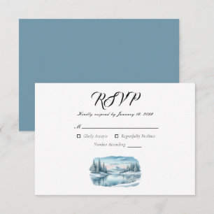 Tarjeta De Confirmación De Asistencia Boda del Lago de Invierno Snowy Mountain