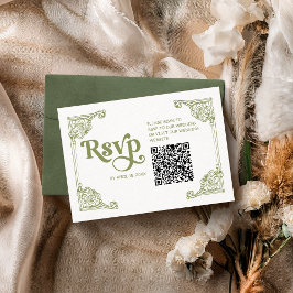 Tarjeta De Confirmación De Asistencia Boda del marco de la época verde oliva con QR