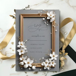 Tarjeta De Confirmación De Asistencia Boda del marco dorado de la flor vintage de la mod