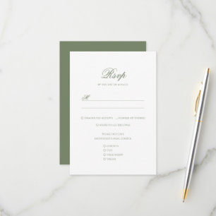 Tarjeta De Confirmación De Asistencia Boda del Monograma Verde y Leaf Blanco Sabio
