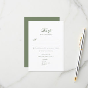 Tarjeta De Confirmación De Asistencia Boda del Monograma Verde y Leaf Blanco Sabio