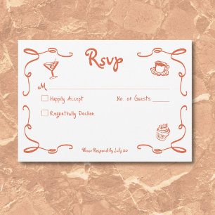 Tarjeta De Confirmación De Asistencia Boda del Naranja del atardecer con mano retro capr
