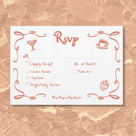 Tarjeta De Confirmación De Asistencia Boda del Naranja del atardecer con mano retro capr