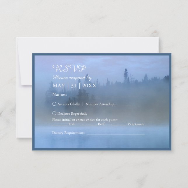 Tarjeta De Confirmación De Asistencia boda del paisaje forestal azul polvoriento (Anverso)