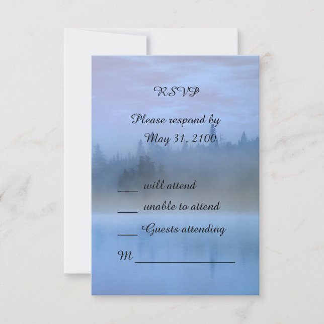 Tarjeta De Confirmación De Asistencia boda del paisaje forestal azul polvoriento (Anverso)
