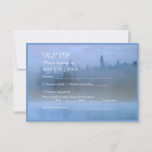 Tarjeta De Confirmación De Asistencia boda del paisaje forestal azul polvoriento (Anverso)
