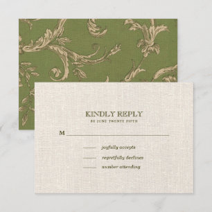Tarjeta De Confirmación De Asistencia Boda del patrón de cosecha beige verde