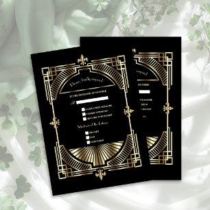Tarjeta De Confirmación De Asistencia Boda del Royal Gold Fleur-de-lis Great Gatsby