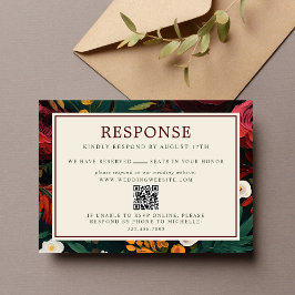 Tarjeta De Confirmación De Asistencia Boda del sitio web Floral Dark Burgundy Green