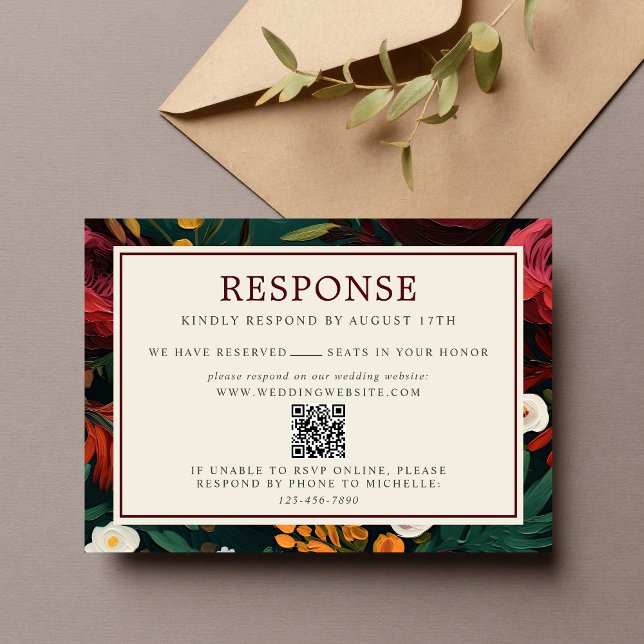 Tarjeta De Confirmación De Asistencia Boda del sitio web Floral Dark Burgundy Green (Subido por el creador)