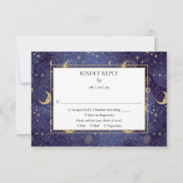 Tarjeta De Confirmación De Asistencia Boda del Sol y la Luna de Oro Celestial