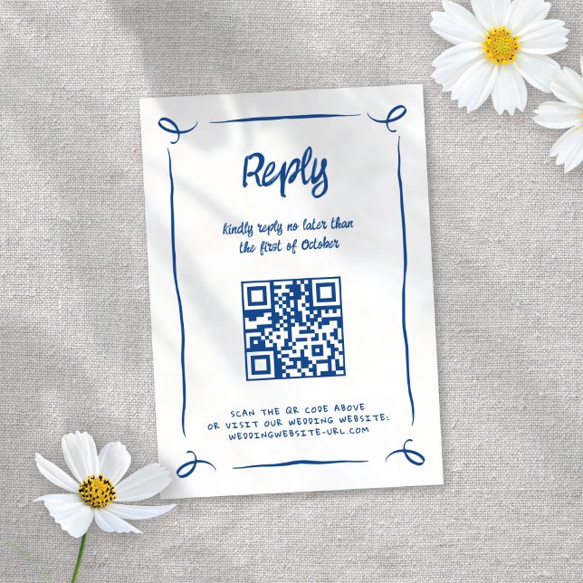 Tarjeta De Confirmación De Asistencia Boda divertido dibujado a mano azul brillante (Subido por el creador)