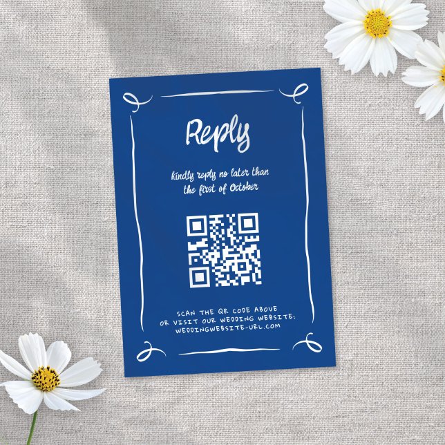 Tarjeta De Confirmación De Asistencia Boda divertido dibujado a mano azul brillante (Subido por el creador)