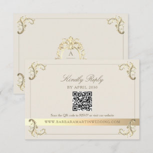 Tarjeta De Confirmación De Asistencia Boda Dorada Crema Barroca Vintage