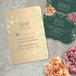 Tarjeta De Confirmación De Asistencia Boda dorada floral vintage