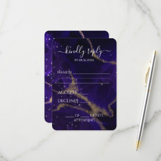 Tarjeta De Confirmación De Asistencia Boda Dorada Púrpura Profunda Personalizada