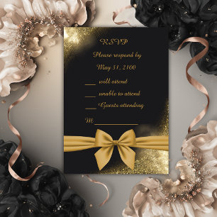 Tarjeta De Confirmación De Asistencia boda dorado negro filigree clásico