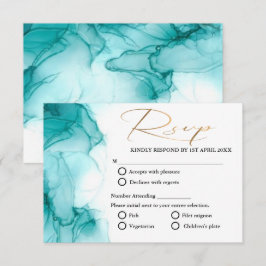 Tarjeta De Confirmación De Asistencia Boda dorado verde azulado de color turquesa azul A