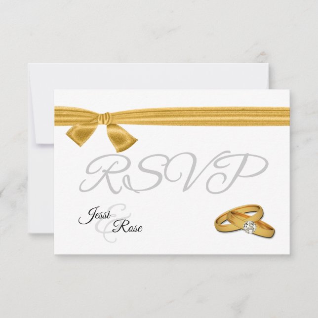 Tarjeta De Confirmación De Asistencia Boda dorado y blanco (Anverso)