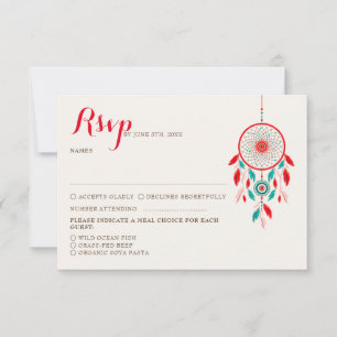 Tarjeta De Confirmación De Asistencia Boda Dreamcatcher de la pluma Tribal Boho